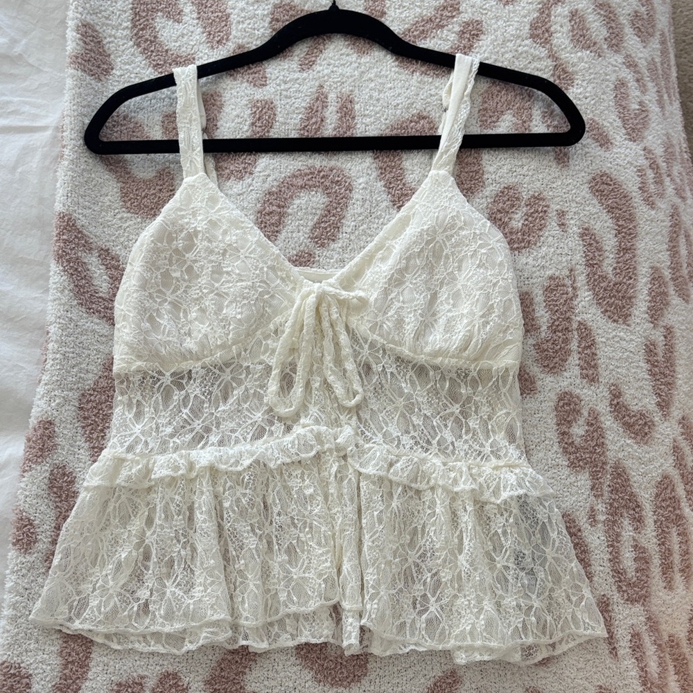 Ivory Lace Peplum Tank Top